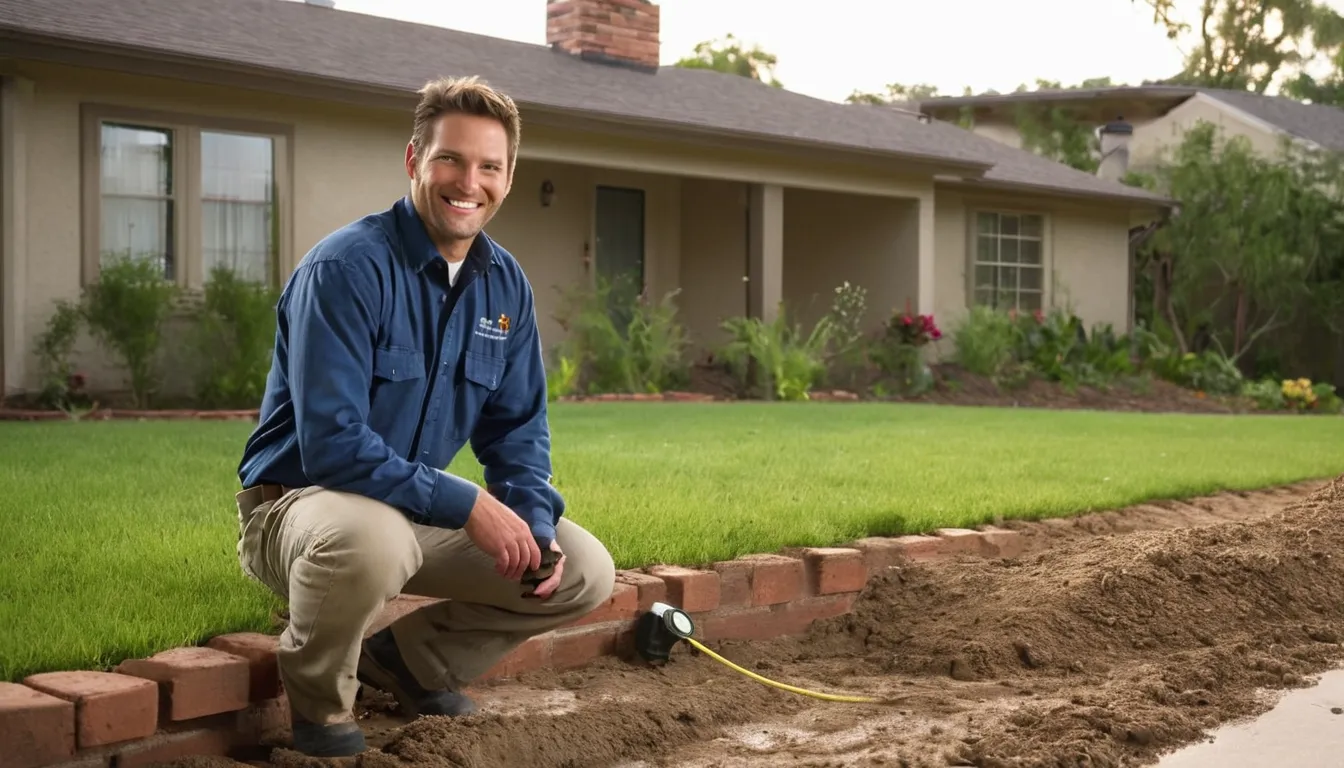 Pest control provider inspecting the foundation of a brick ranch home in Gretna for termite activity